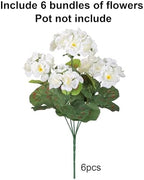 Artificial Geranium Fake Flowers for Outdoors Decoration, 6 Bundles Silk Geraniums White Flower UV Resistant, alternate view