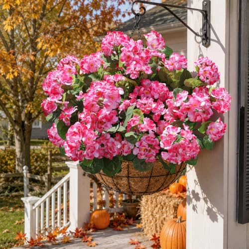 Artificial Geranium Fake Flowers for Outdoors Decoration, 6 Bundles Silk Geraniums Pink Flower UV Resistant Look, alternate