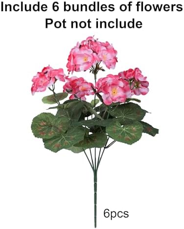 Artificial Geranium Fake Flowers for Outdoors Decoration, 6 Bundles Silk Geraniums Pink Flower UV Resistant Look, alternate