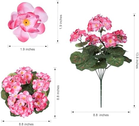 Artificial Geranium Fake Flowers for Outdoors Decoration, 6 Bundles Silk Geraniums Pink Flower UV Resistant Look, alternate