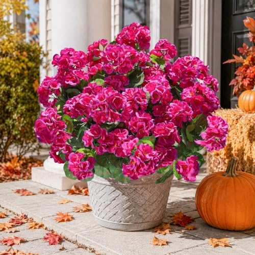 Artificial Geranium Fake Flowers for Outdoors Decoration, 6 Bundles Silk Geraniums Flower UV Resistant Look Real, alternate