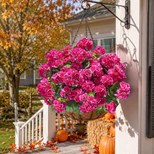 Artificial Geranium Fake Flowers for Outdoors Decoration, 6 Bundles Silk Geraniums Flower UV Resistant Look Real, alternate