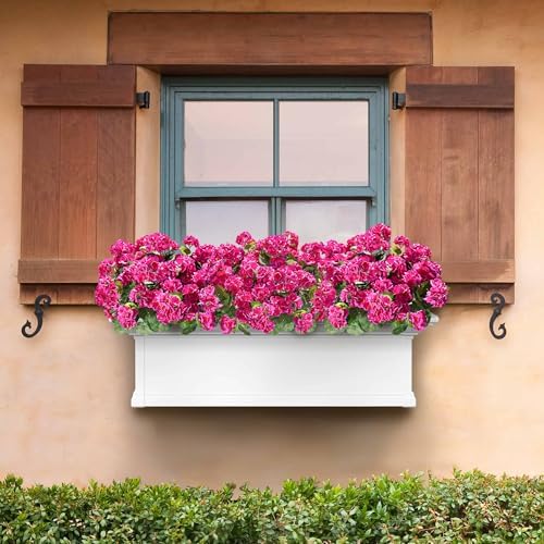 Artificial Geranium Fake Flowers for Outdoors Decoration, 6 Bundles Silk Geraniums Flower UV Resistant Look Real, alternate