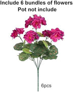 Artificial Geranium Fake Flowers for Outdoors Decoration, 6 Bundles Silk Geraniums Flower UV Resistant Look Real, alternate