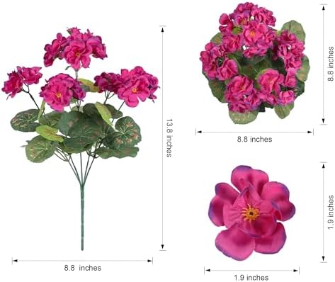 Artificial Geranium Fake Flowers for Outdoors Decoration, 6 Bundles Silk Geraniums Flower UV Resistant Look Real, alternate