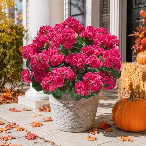 Artificial Geranium Fake Flowers for Outdoors Decoration, 6 Bundles Silk Geraniums Flower UV Resistant Look Real, alternate