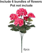 Artificial Geranium Fake Flowers for Outdoors Decoration, 6 Bundles Silk Geraniums Flower UV Resistant Look Real, alternate