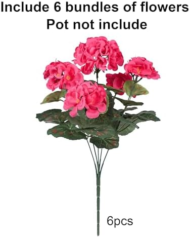 Artificial Geranium Fake Flowers for Outdoors Decoration, 6 Bundles Silk Geraniums Flower UV Resistant Look Real, alternate