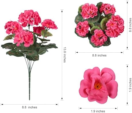 Artificial Geranium Fake Flowers for Outdoors Decoration, 6 Bundles Silk Geraniums Flower UV Resistant Look Real, alternate