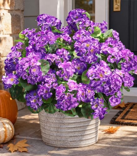 Artificial Geranium Fake Flowers for Outdoors Decoration, 6 Bundles Silk Geraniums Flower UV Resistant Look Real