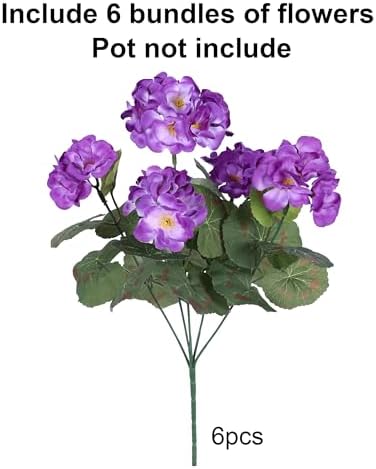 Artificial Geranium Fake Flowers for Outdoors Decoration, 6 Bundles Silk Geraniums Flower UV Resistant Look Real, alternate
