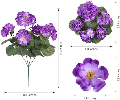 Artificial Geranium Fake Flowers for Outdoors Decoration, 6 Bundles Silk Geraniums Flower UV Resistant Look Real, alternate