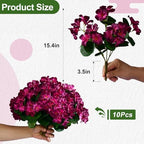 Artificial Geranium Flowers for Outdoor 10 Pcs Artificial Flower Fake Flowers with Stems Silk Realistic Look, alternate view