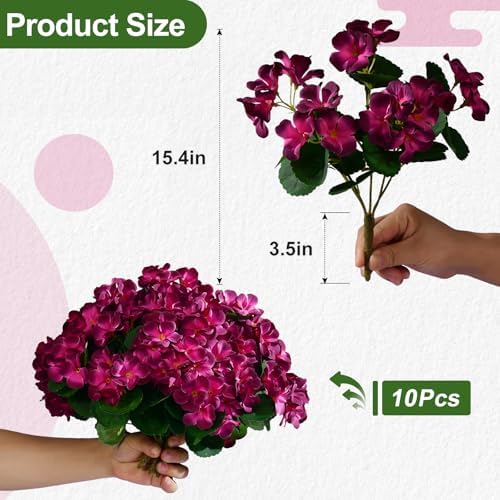 Artificial Geranium Flowers for Outdoor 10 Pcs Artificial Flower Fake Flowers with Stems Silk Realistic Look, alternate view