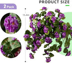 Artificial Geranium Flowers for Outdoor 2 Pcs Artificial Purple Flower Fake Flowers with Stems Silk Realistic, alternate view