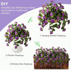 Artificial Geranium Flowers for Outdoor 2 Pcs Artificial Purple Flower Fake Flowers with Stems Silk Realistic, alternate view
