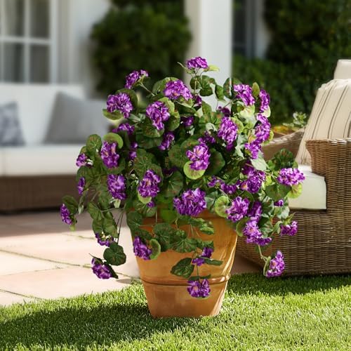 Artificial Geranium Flowers for Outdoor 2 Pcs Artificial Purple Flower Fake Flowers with Stems Silk Realistic, alternate view