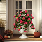 Artificial Geranium Flowers for Outdoor 2 Pcs Artificial Red Flower Fake Flowers with Stems Silk Realistic Look