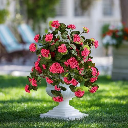 Artificial Geranium Flowers for Outdoor 2 Pcs Artificial Red Flower Fake Flowers with Stems Silk Realistic Look, alternate