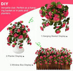 Artificial Geranium Flowers for Outdoor 2 Pcs Artificial Red Flower Fake Flowers with Stems Silk Realistic Look, alternate