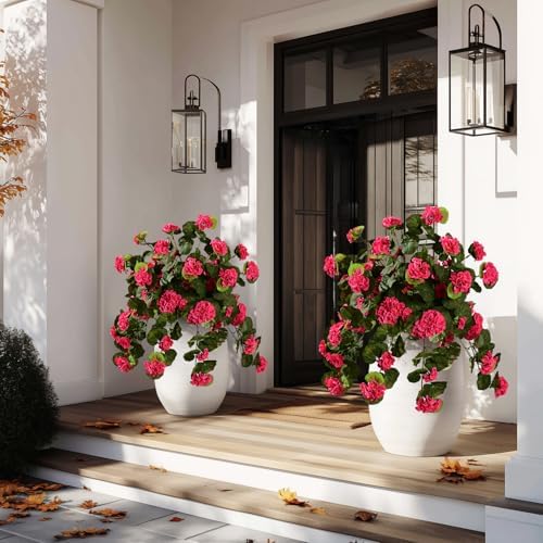 Artificial Geranium Flowers for Outdoor 2 Pcs Artificial Red Flower Fake Flowers with Stems Silk Realistic Look, alternate