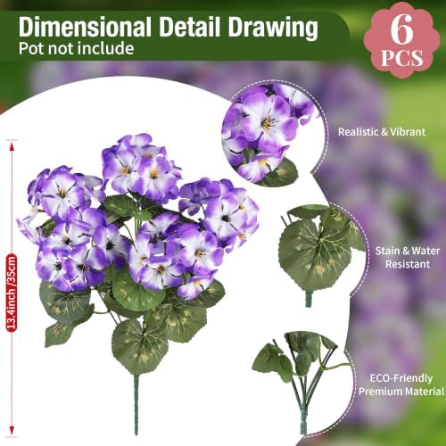Artificial Geranium Flowers for Outdoors, UV Resistant in Purple & White, alternate view 4