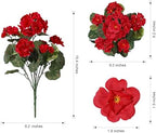 Artificial Geraniums Fake Flowers for Outdoors Decoration, 6 Bundles Silk Geraniums Red Flower UV Resistant Look, alternate
