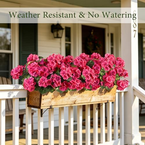 Artificial Geraniums for Outdoors, 6PCS Fake Silk Flowers, Rosy, alternate view 2