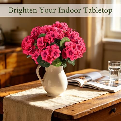 Artificial Geraniums for Outdoors, 6PCS Fake Silk Flowers, Rosy, alternate view 6