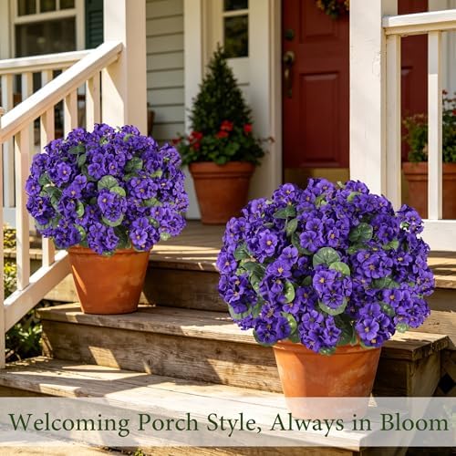 Artificial Geraniums for Outdoors, 6PCS Fake Silk Purple Flowers, alternate view 3