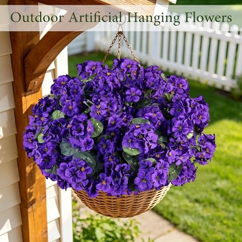 Artificial Geraniums for Outdoors, 6PCS Fake Silk Purple Flowers, alternate view 4