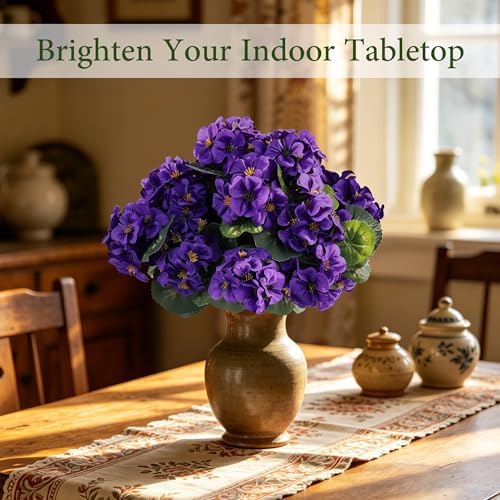 Artificial Geraniums for Outdoors, 6PCS Fake Silk Purple Flowers, alternate view 6