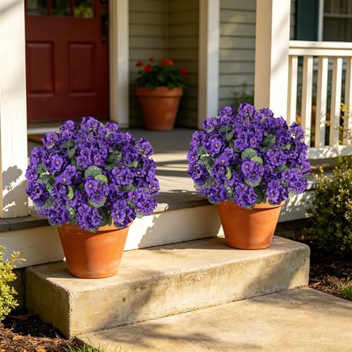 Artificial Geraniums for Outdoors, 6PCS Fake Silk Purple Flowers, alternate view 7