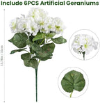 Artificial Geraniums for Outdoors, 6PCS Fake Silk White Flowers, alternate view 2