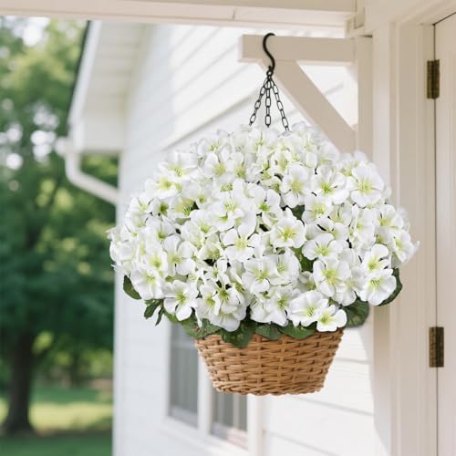 Artificial Geraniums for Outdoors, 6PCS Fake Silk White Flowers, alternate view 5
