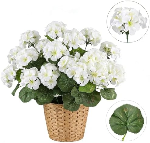 Artificial Geraniums for Outdoors, 6PCS Fake Silk White Flowers, alternate view 6