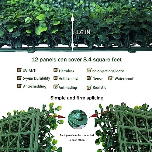 Artificial Grass Wall Greenery Backdrop, 10X10 in 12P (8.4 sqft), alternate view 3