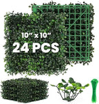 Artificial Grass Wall Panel - 24 Pack 10"x10" Boxwood Panels for Greenery Wall Decor Faux Greenery Outdoor