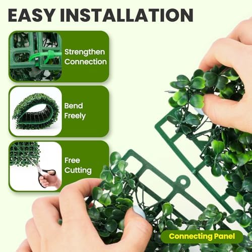 Artificial Grass Wall Panel - 24 Pack 10"x10" Boxwood Panels for Greenery Wall Decor Faux Greenery Outdoor, alternate view 4