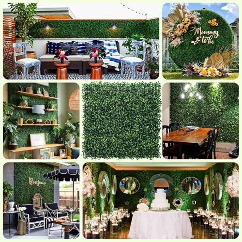 Artificial Grass Wall Panel - 24 Pack 10"x10" Boxwood Panels for Greenery Wall Decor Faux Greenery Outdoor, alternate view 5