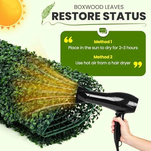 Artificial Grass Wall Panel - 24 Pack 10"x10" Boxwood Panels for Greenery Wall Decor Faux Greenery Outdoor, alternate view 6