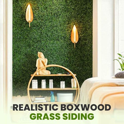 Artificial Grass Wall Panel - 24 Pack 10"x10" Boxwood Panels for Greenery Wall Decor Faux Greenery Outdoor, alternate view 7