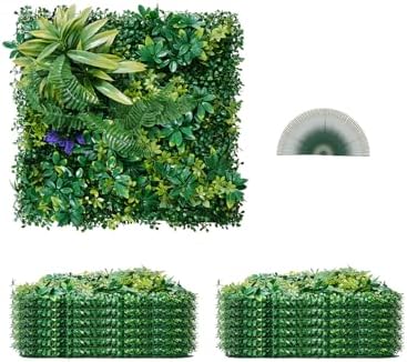 Artificial Grass Wall Panels, 12 PCS 20 x 20 inch, 3D Combination Greenery Boxwood Panel for Indoor Outdoor