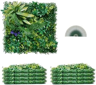 Artificial Grass Wall Panels, 8 PCS 20 x 20 inch, 3D Combination Greenery Boxwood Panel for Indoor Outdoor Green