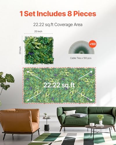 Artificial Grass Wall Panels, 8 PCS 20 x 20 inch, 3D Combination Greenery Boxwood Panel for Indoor Outdoor Green, alternate