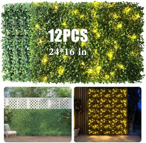 Artificial Grass Wall Panels with Lights, 12 Pack (24x16in)