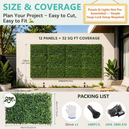 Artificial Grass Wall Panels with Lights, 12 Pack (24x16in), alternate view 3