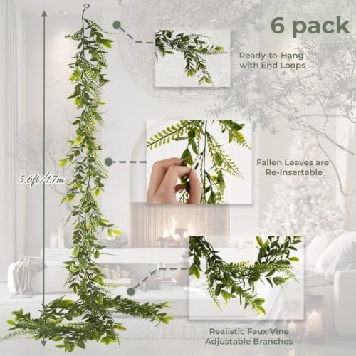 Artificial Greenery Garland, Fake Vines for Wall Decor, 6 Pack 5.6 Ft in Vine 02, alternate view 4