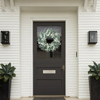 Artificial Greenery Leaves Wreath for Front Door 22 Inch Greenery Boxwood Wreath with Flocked Lambs Ear White, alternate view