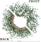 Artificial Greenery Leaves Wreath for Front Door 22 Inch Greenery Boxwood Wreath with Flocked Lambs Ear White, alternate view
